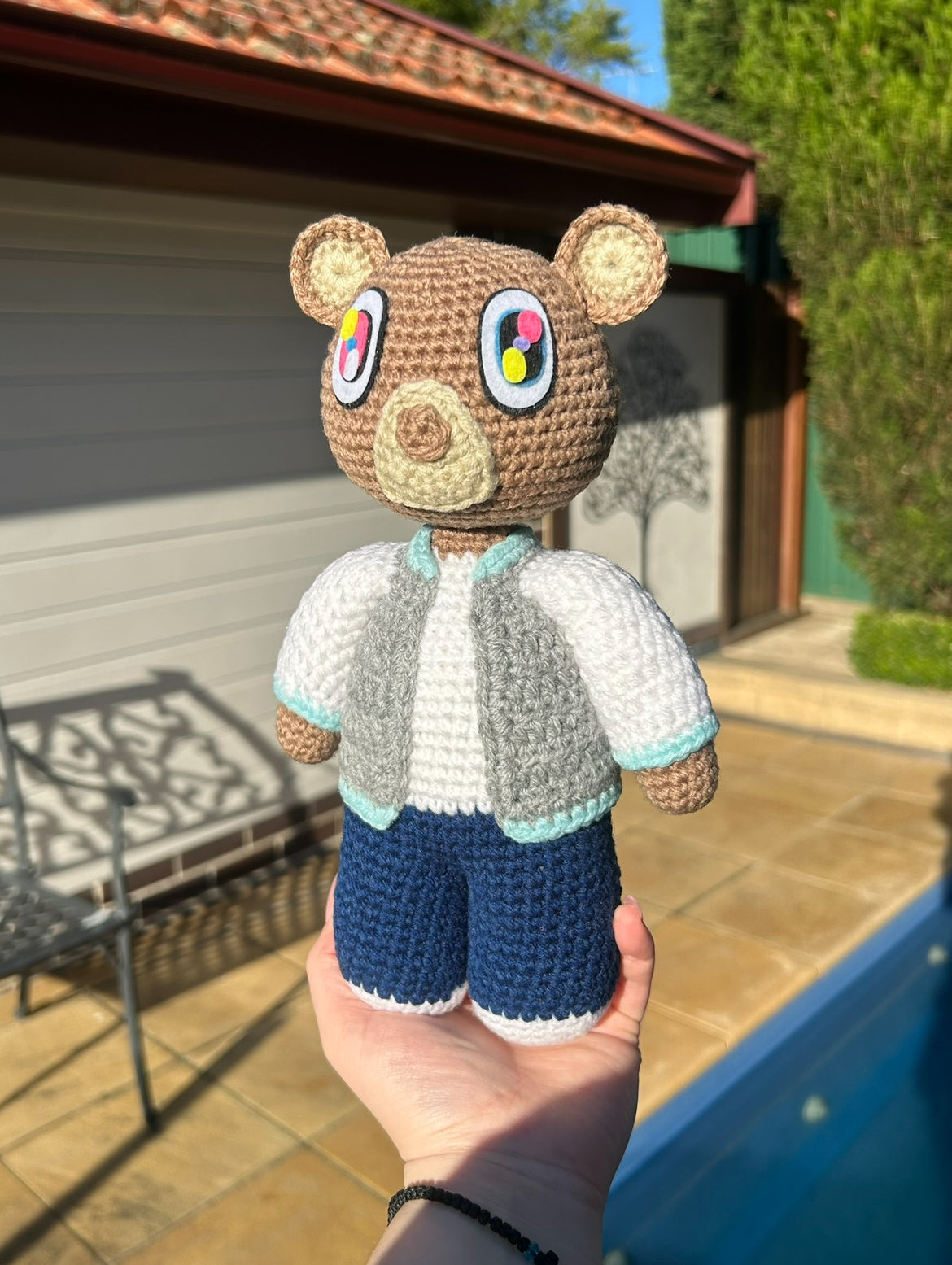Graduation Bear Kanye Inspired Handmade Crochet Doll - Music Artist Collection